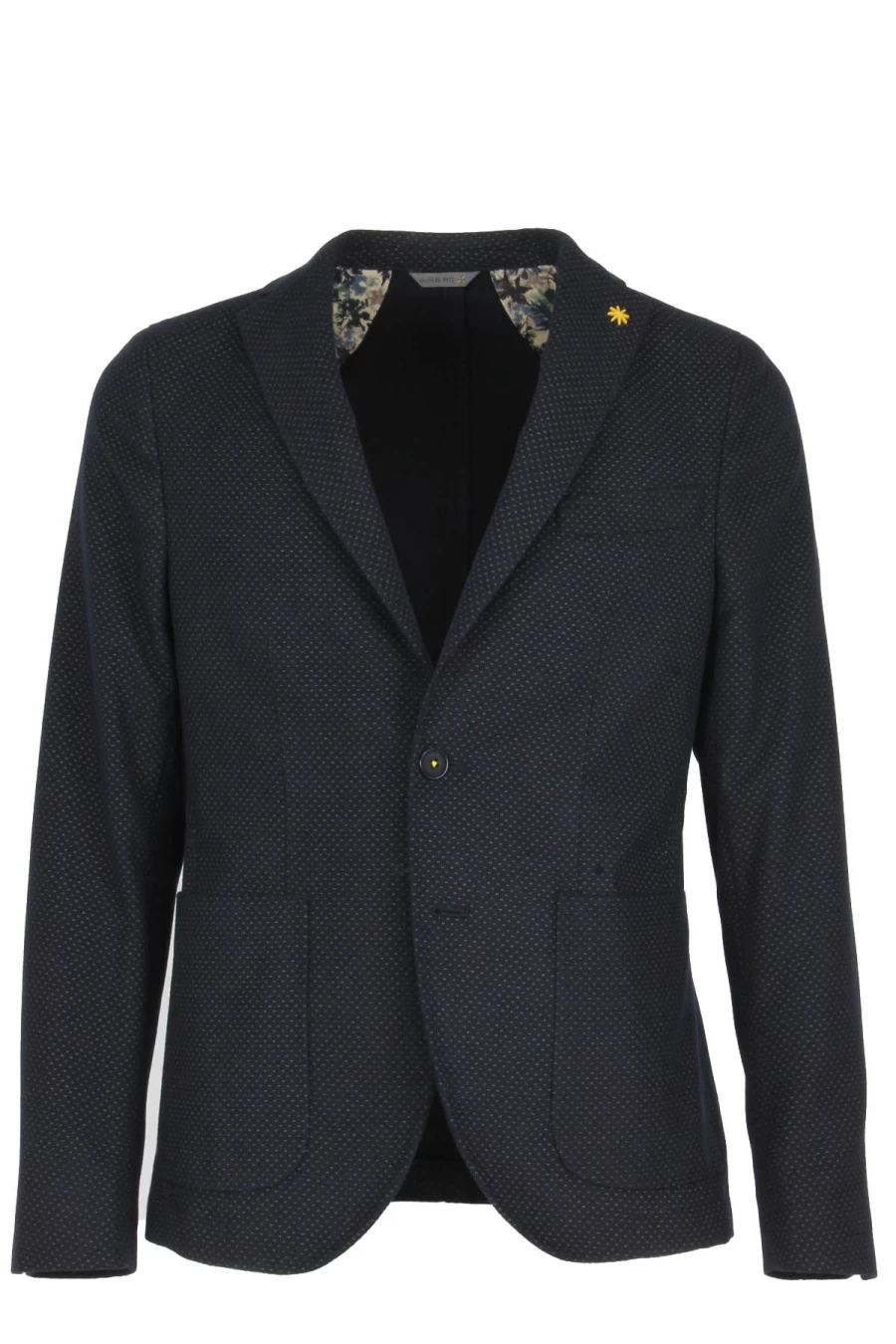 "Manuel Ritz Blue Micro-Patterned Blazer Jacket With Embroidered Patches - Prestigemodauomo Collection"
