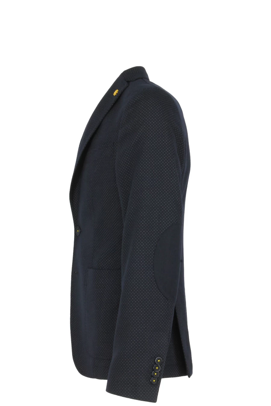 "Manuel Ritz Blue Micro-Patterned Blazer Jacket With Embroidered Patches - Prestigemodauomo Collection"