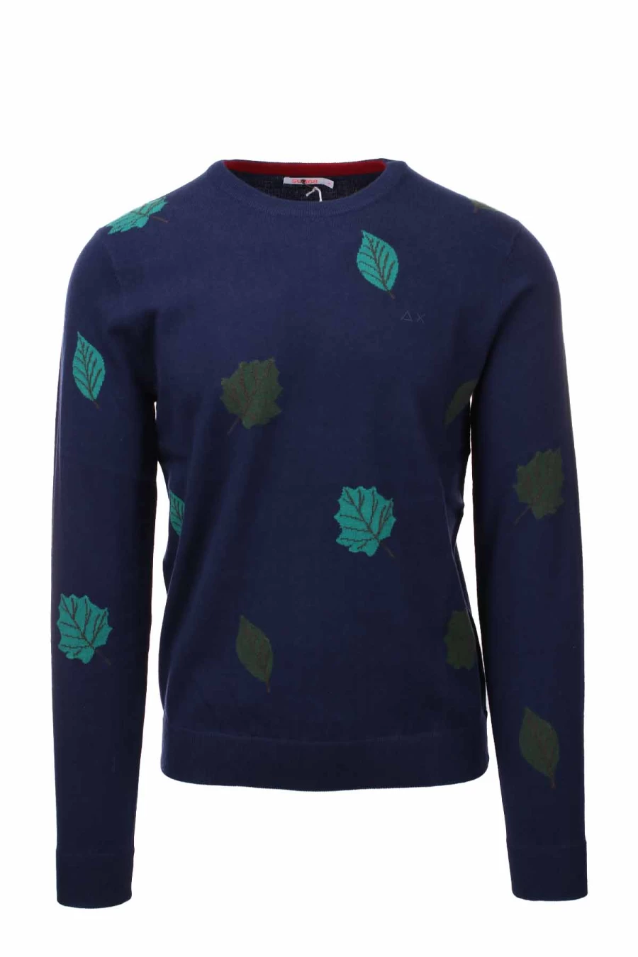"Sun68 Wool Crew Neck Sweater with Leaf Pattern - Premium Knitwear for Men"