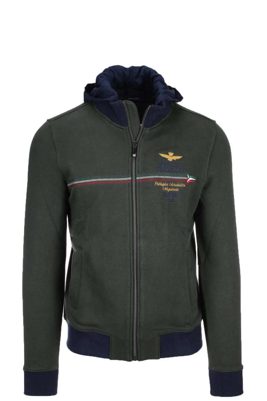 Air Force Zip-Up Hooded Cardigan Sweatshirt - Freccia Tricolore Military Style Men's Premium Knit Jacket