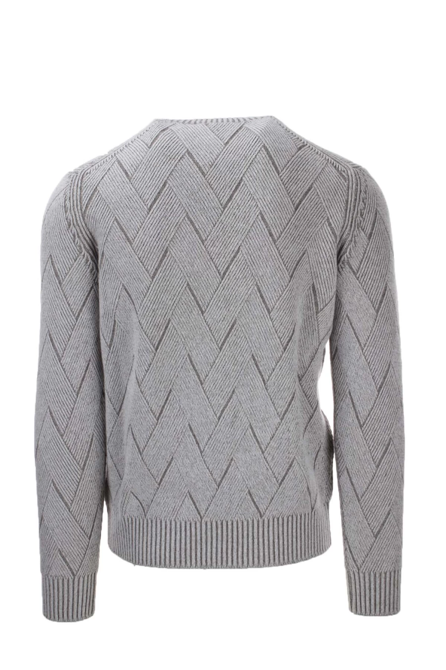 Gran Sasso Wool Cashmere Crewneck Sweater with Elegant Inlay Motif - Prestigemodauomo