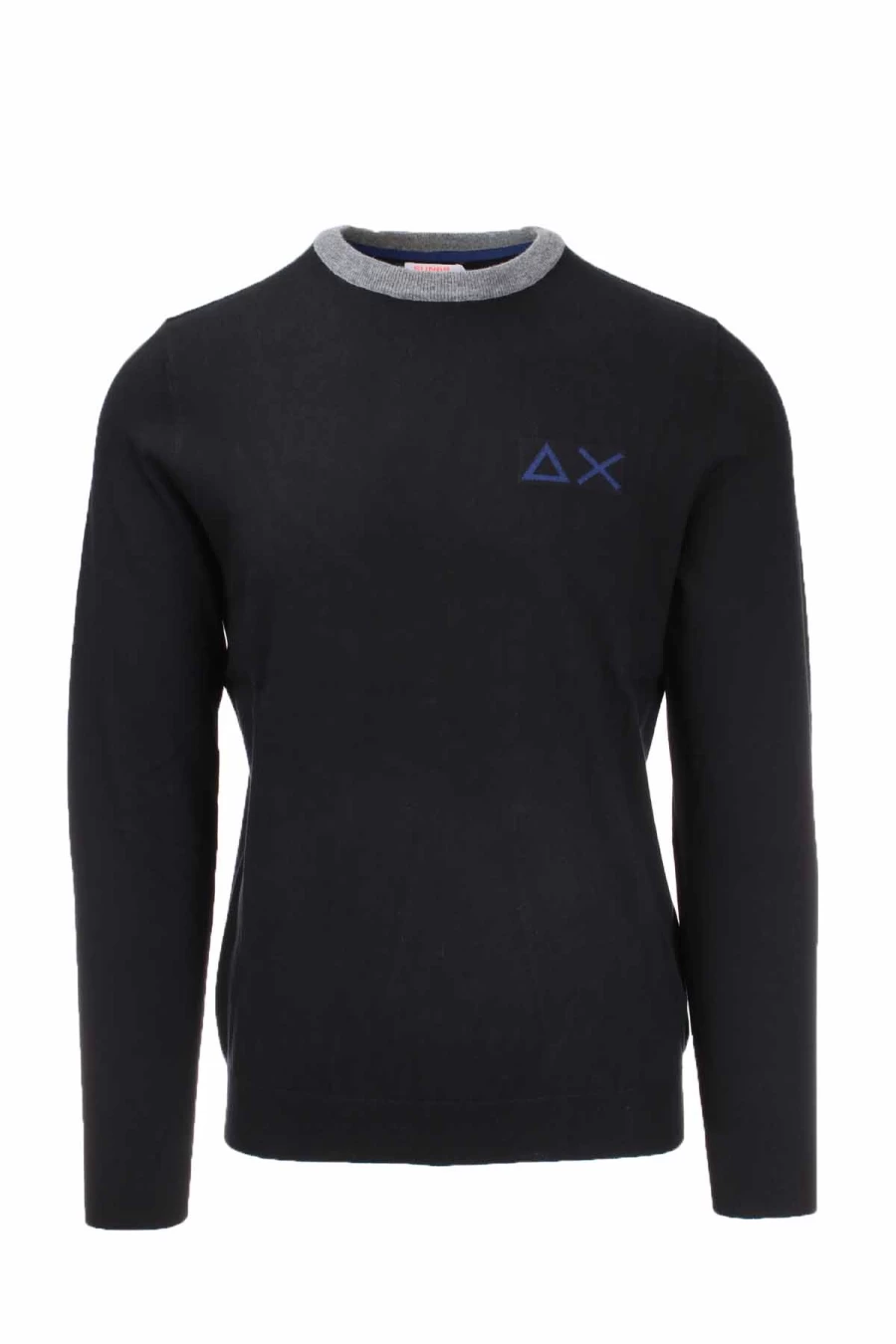SUN68 Men's Solid Color Crewneck Pullover Sweater with Contrast Collar - Prestigemodauomo