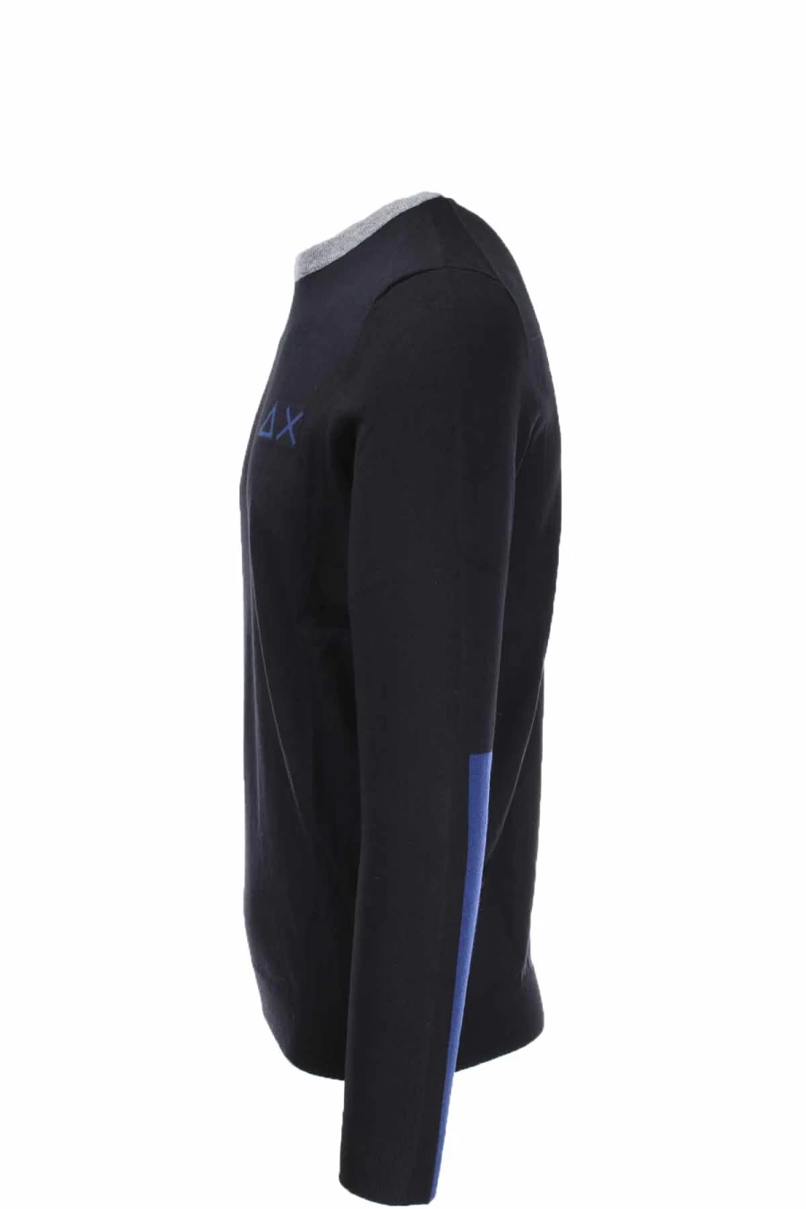 SUN68 Men's Solid Color Crewneck Pullover Sweater with Contrast Collar - Prestigemodauomo