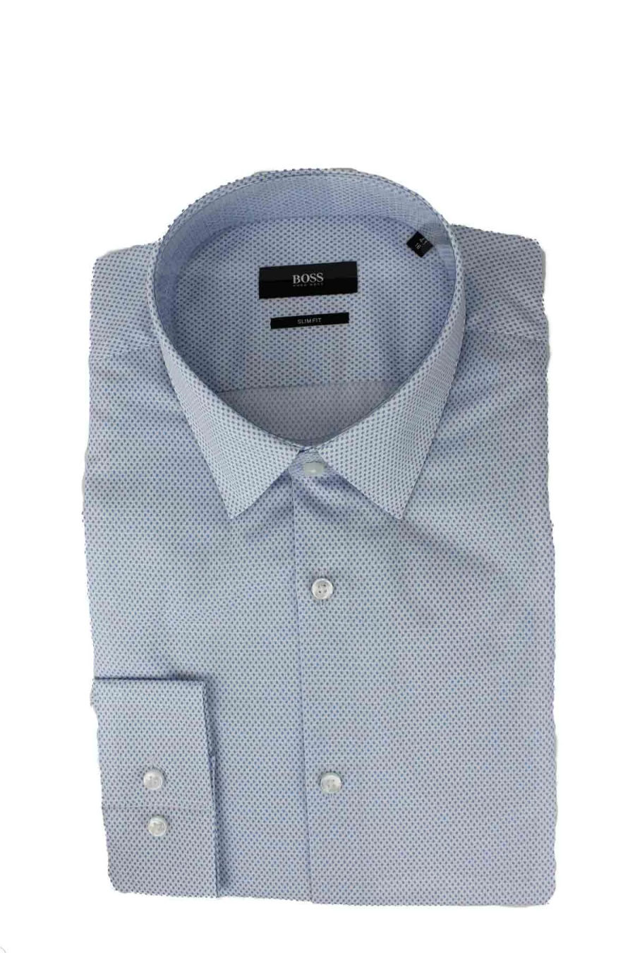 HUGO BOSS Long Sleeve Cotton Shirt with Micro Pattern - Men's Premium Dress Shirt - Prestigemodauomo Collection