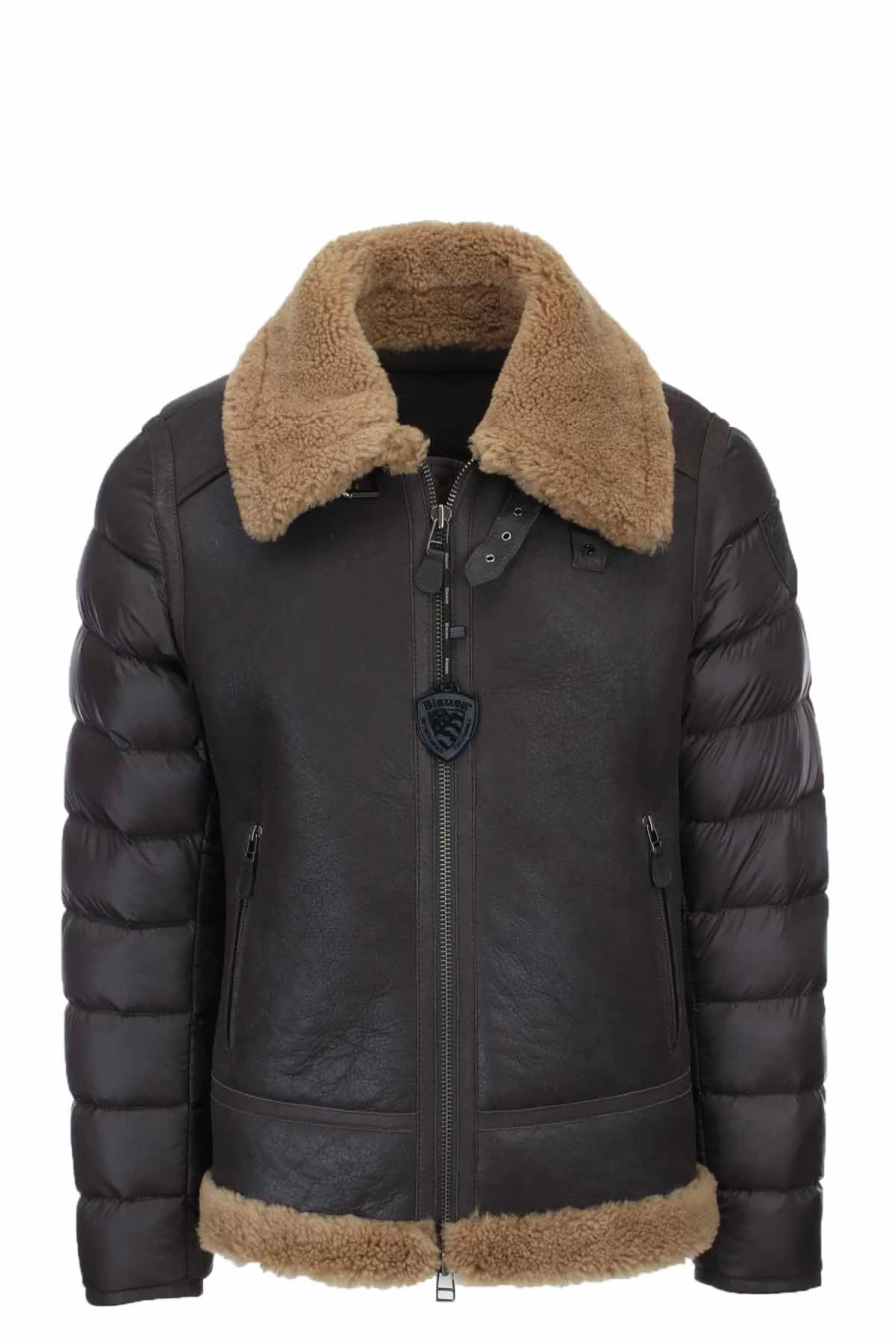 BLAUER Shearling Sheepskin Jacket with Feather Trim - Premium Men's Winter Coat