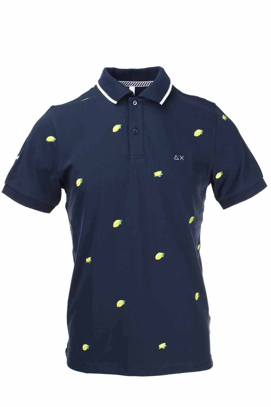 "Sun68 Men's Half Sleeve Polo Shirt with Lemon Embroidery - Premium Cotton Casual Top"