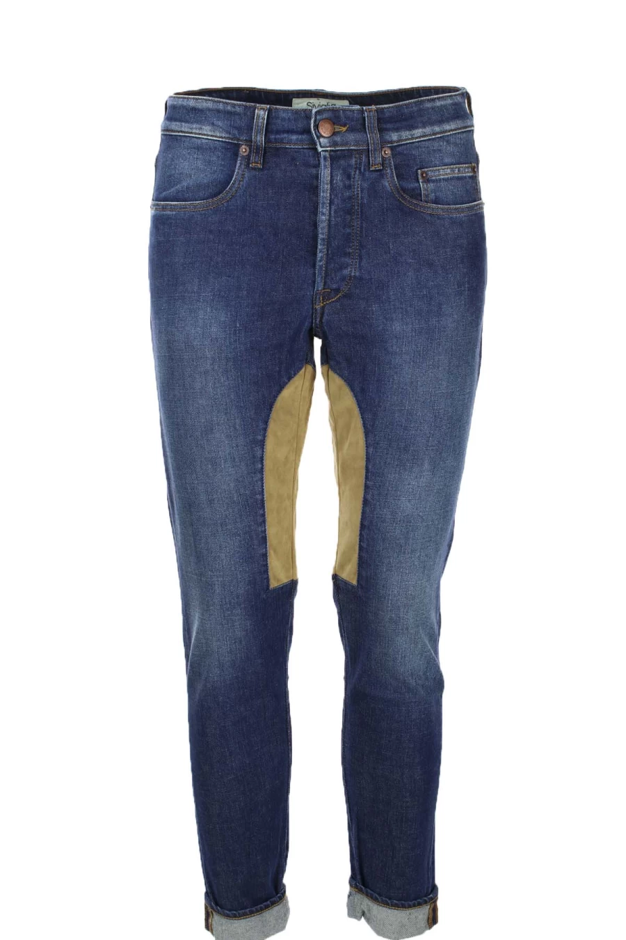 Seville Men's 5 Pocket Denim Jeans with Beige Alcantara Patch - Siviglia Prestige Collection