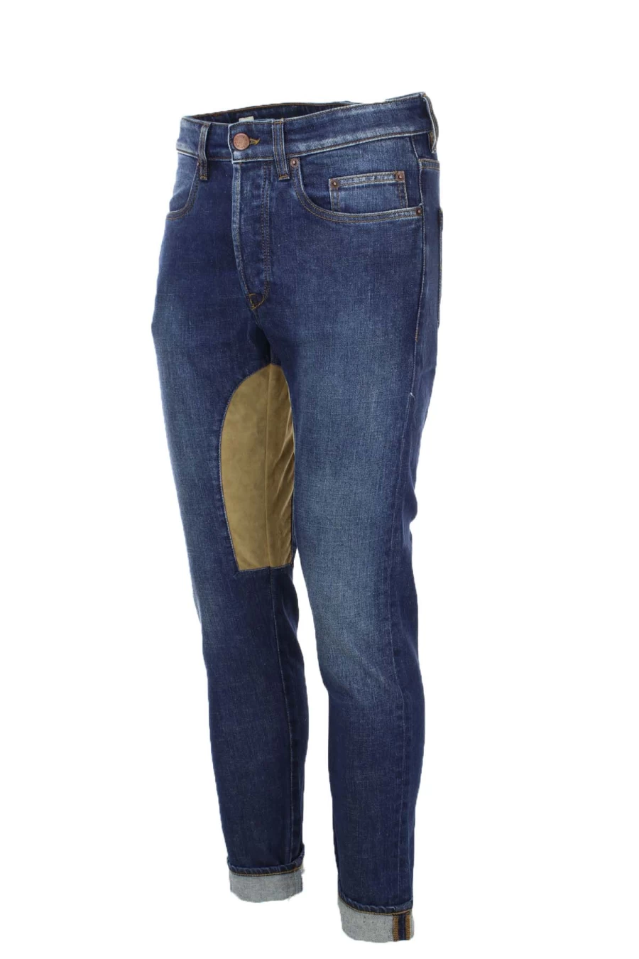 Seville Men's 5 Pocket Denim Jeans with Beige Alcantara Patch - Siviglia Prestige Collection