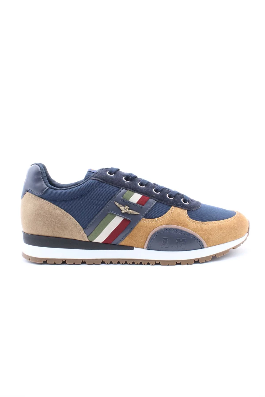 Air Force Leather & Cordura Sneakers with Tricolor Band - Aeronautica Militare Inspired - Prestigemodauomo Men's Fashion