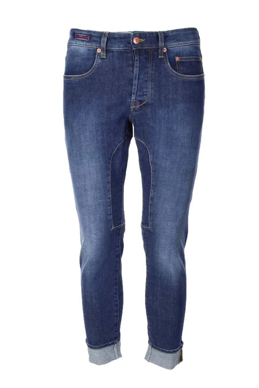 Seville Men's 5 Pocket Distressed Denim Jeans with Embroidered Patches - Siviglia Collection