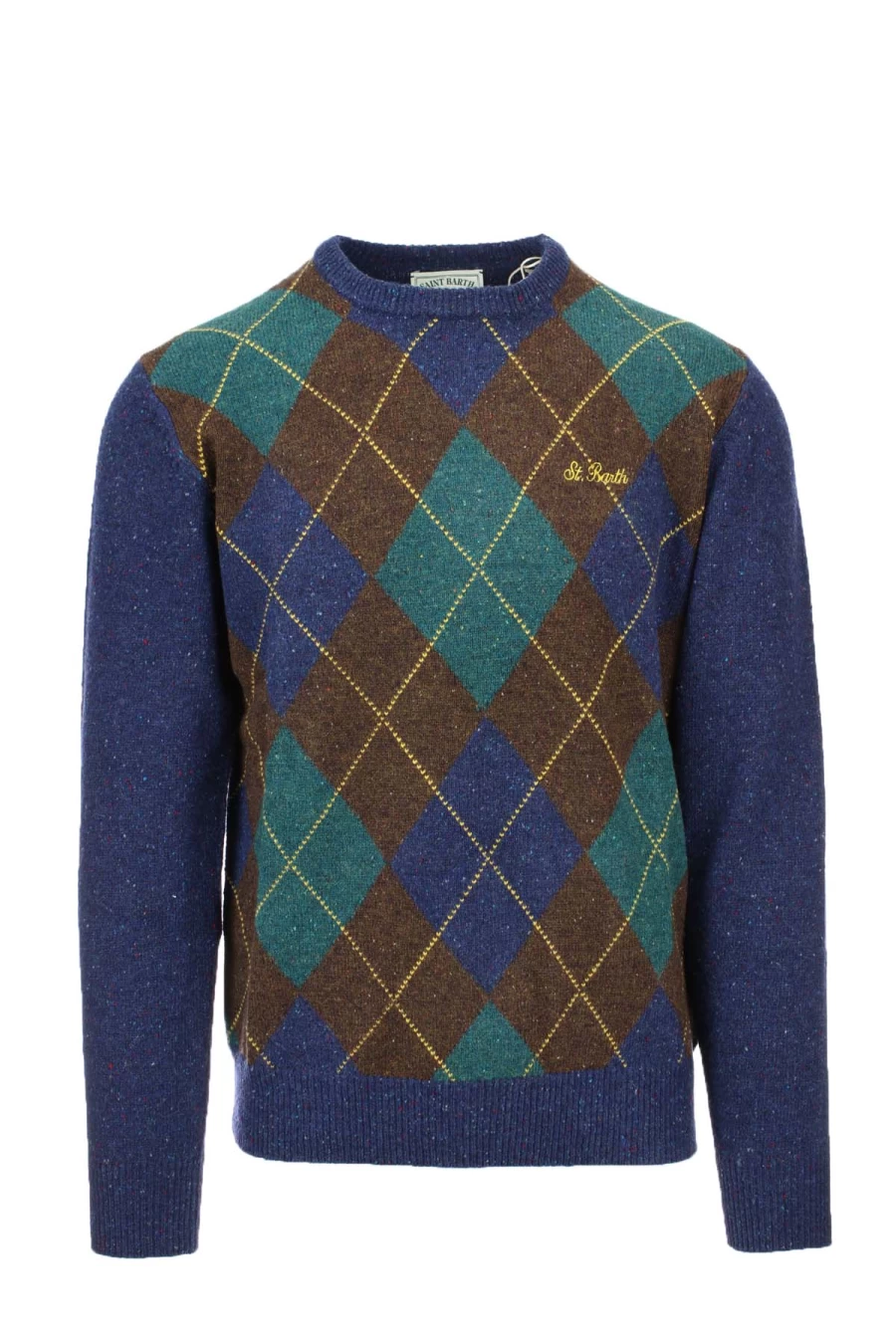 Saint Barth MC2 Donegal Argyle Diamond Knit Crewneck Sweater - Prestigemodauomo Wool Pullover