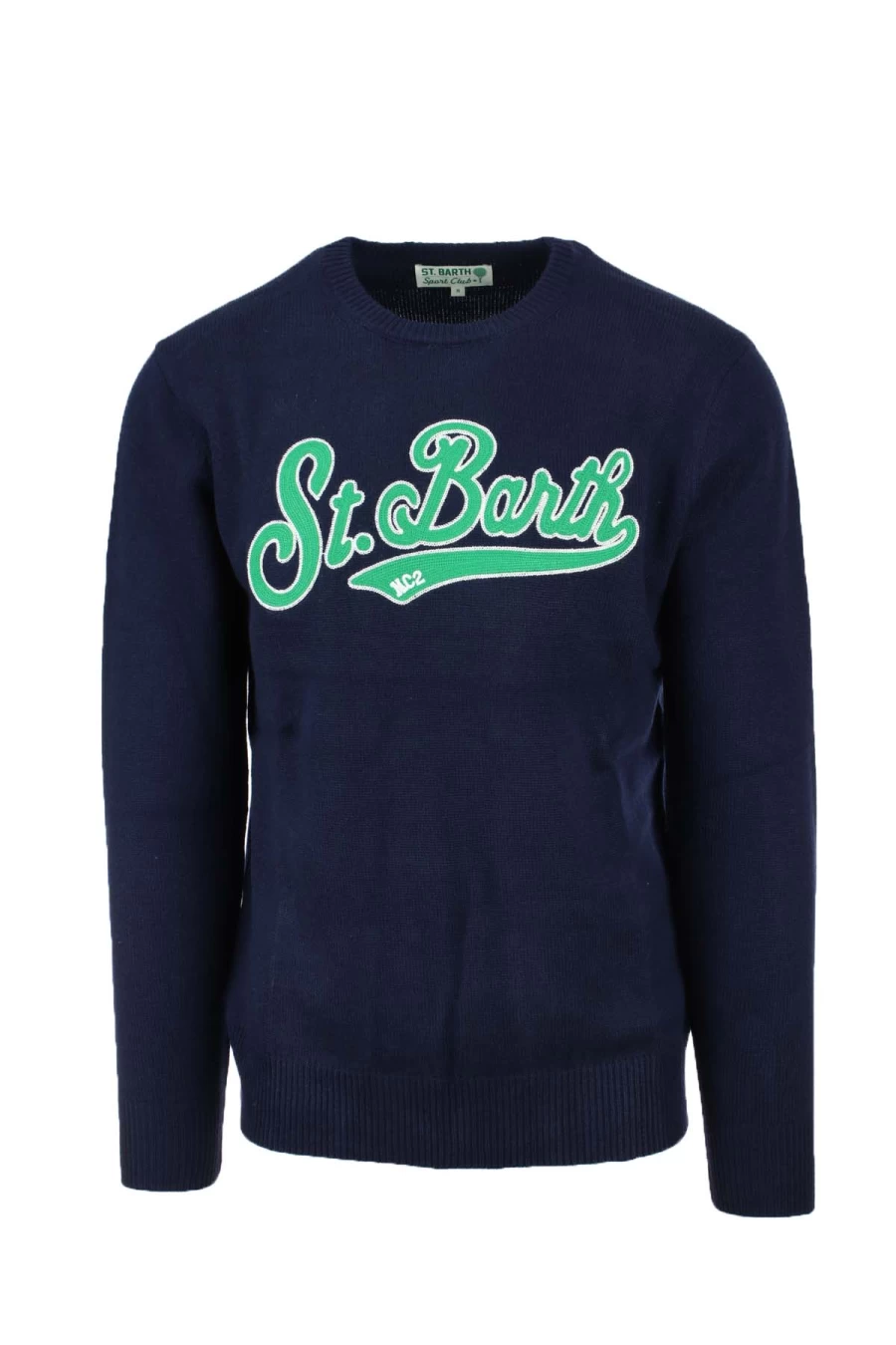 Saint Barth MC2 Wool Crew Neck Sweater with Embroidered Logo - PrestigeModaUomo Men's Knitwear