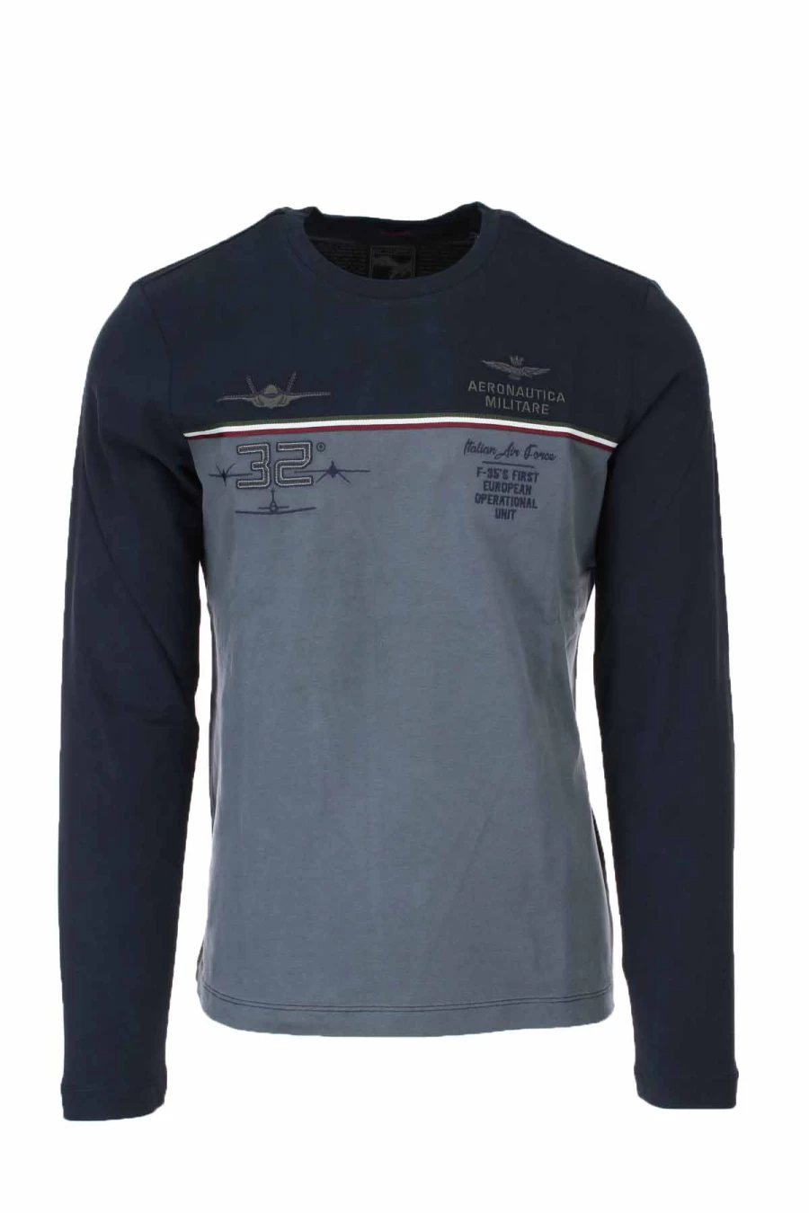 "Air Force Long Sleeve Two-Tone Jersey T-Shirt | 32° Stormo Aeronautica Militare Collection | Prestigemodauomo"