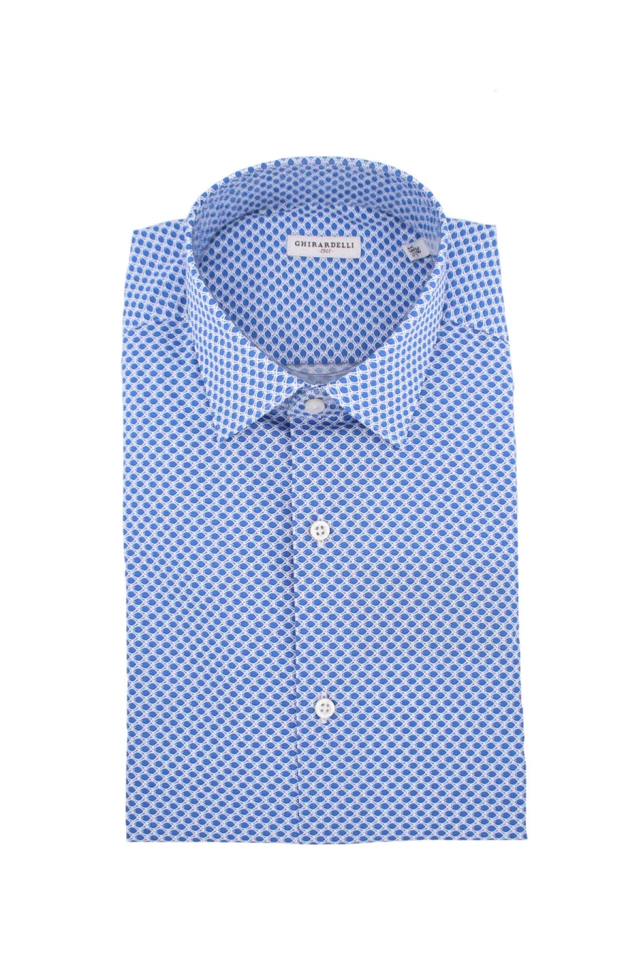 GHIRARDELLI Men's Micro Pattern Cotton Shirt - Premium Slim Fit Button Down Casual Dress Shirt