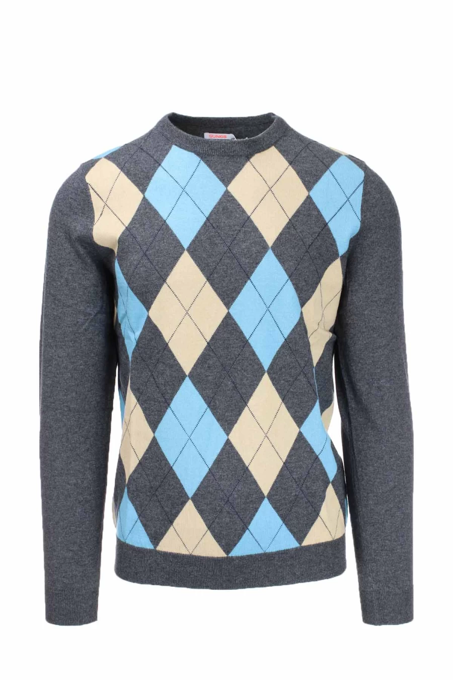 SUN68 Men's Diamond Knit Pullover Sweater - Premium Crew Neck Winter Jumper
