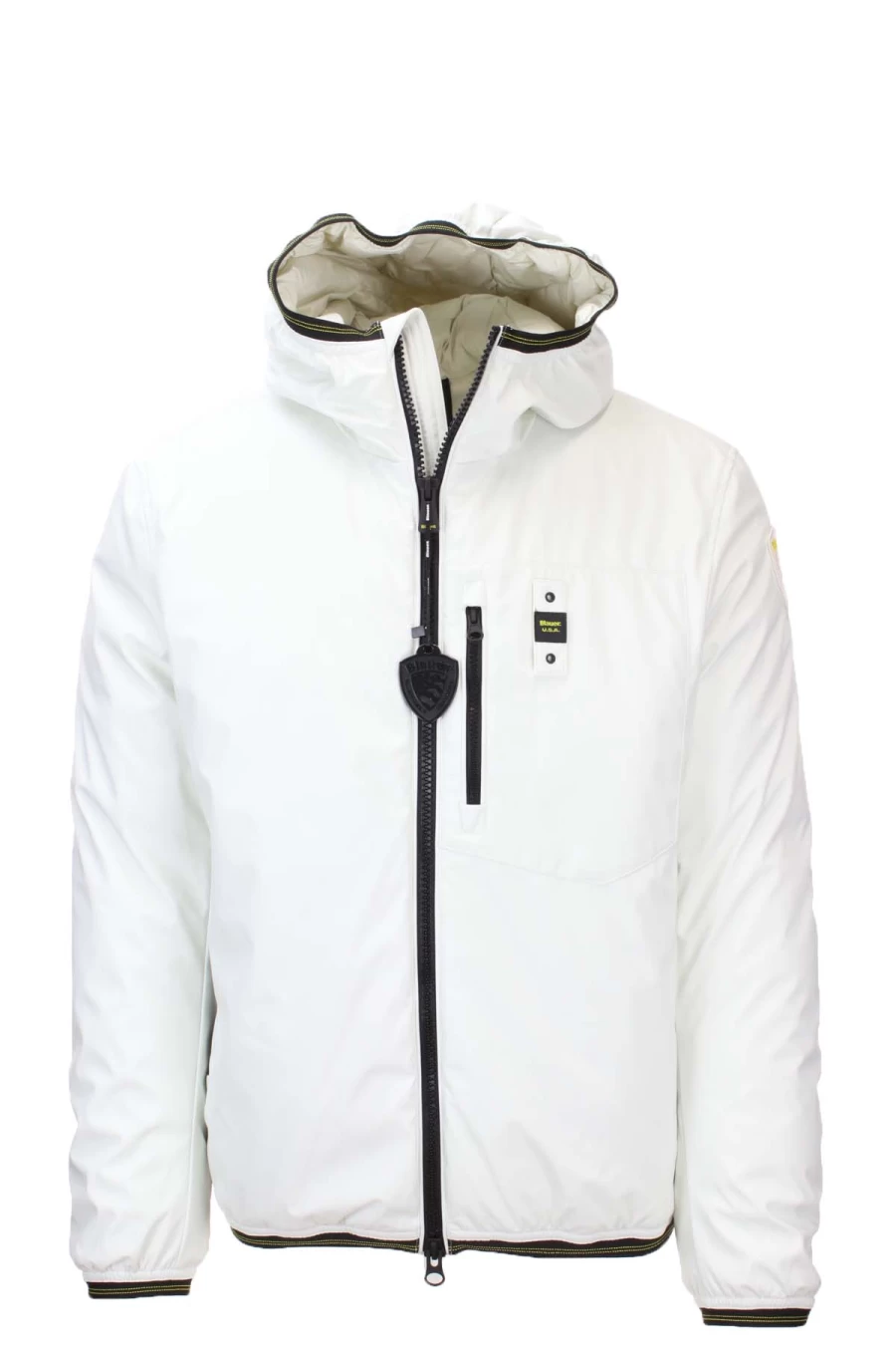 BLAUER Men's Neoprene Bomber Jacket with Hood - Lightweight Down Insulated Winter Coat