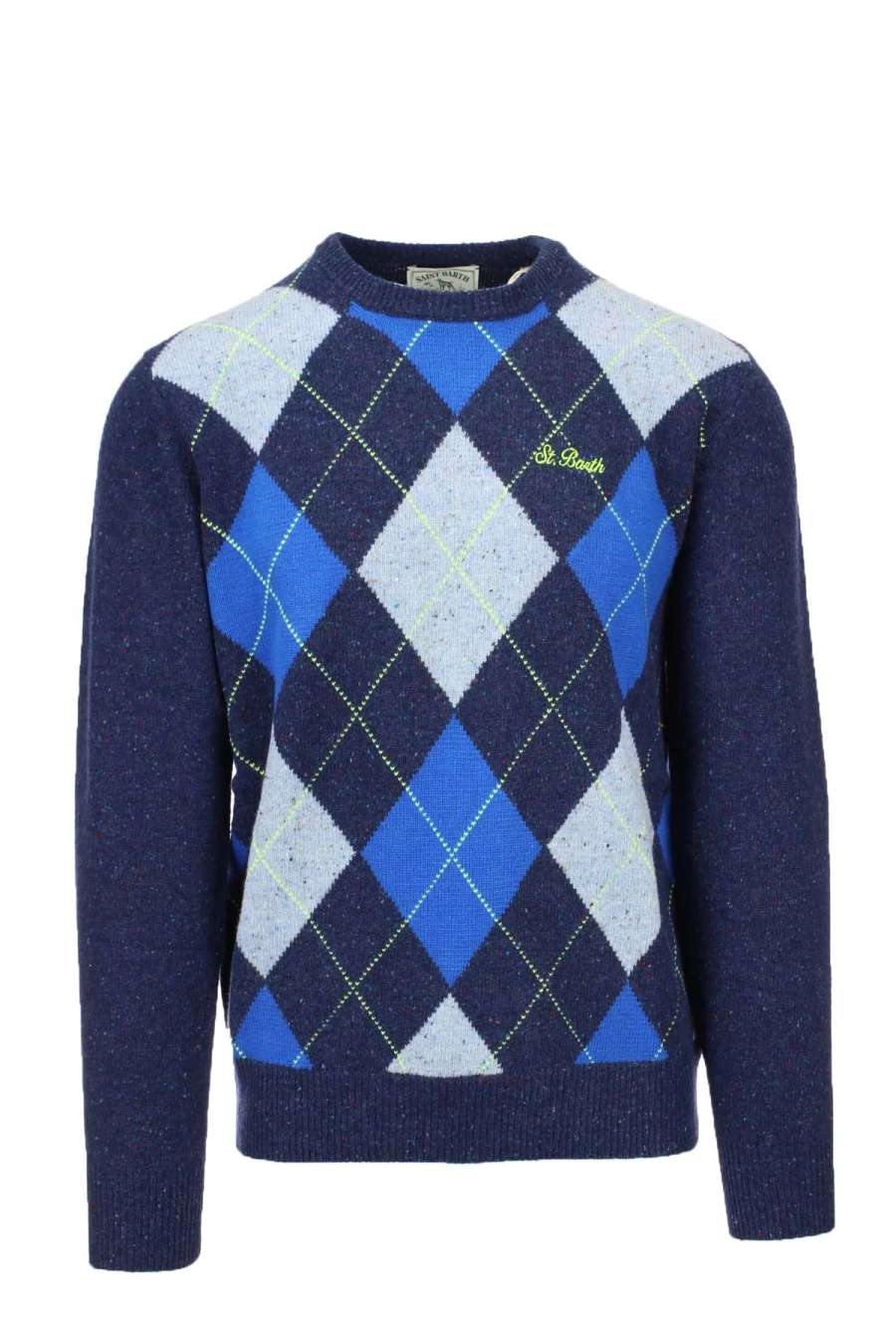 Saint Barth MC2 Donegal Argyle Diamond Knit Crewneck Sweater - Premium Wool Pullover