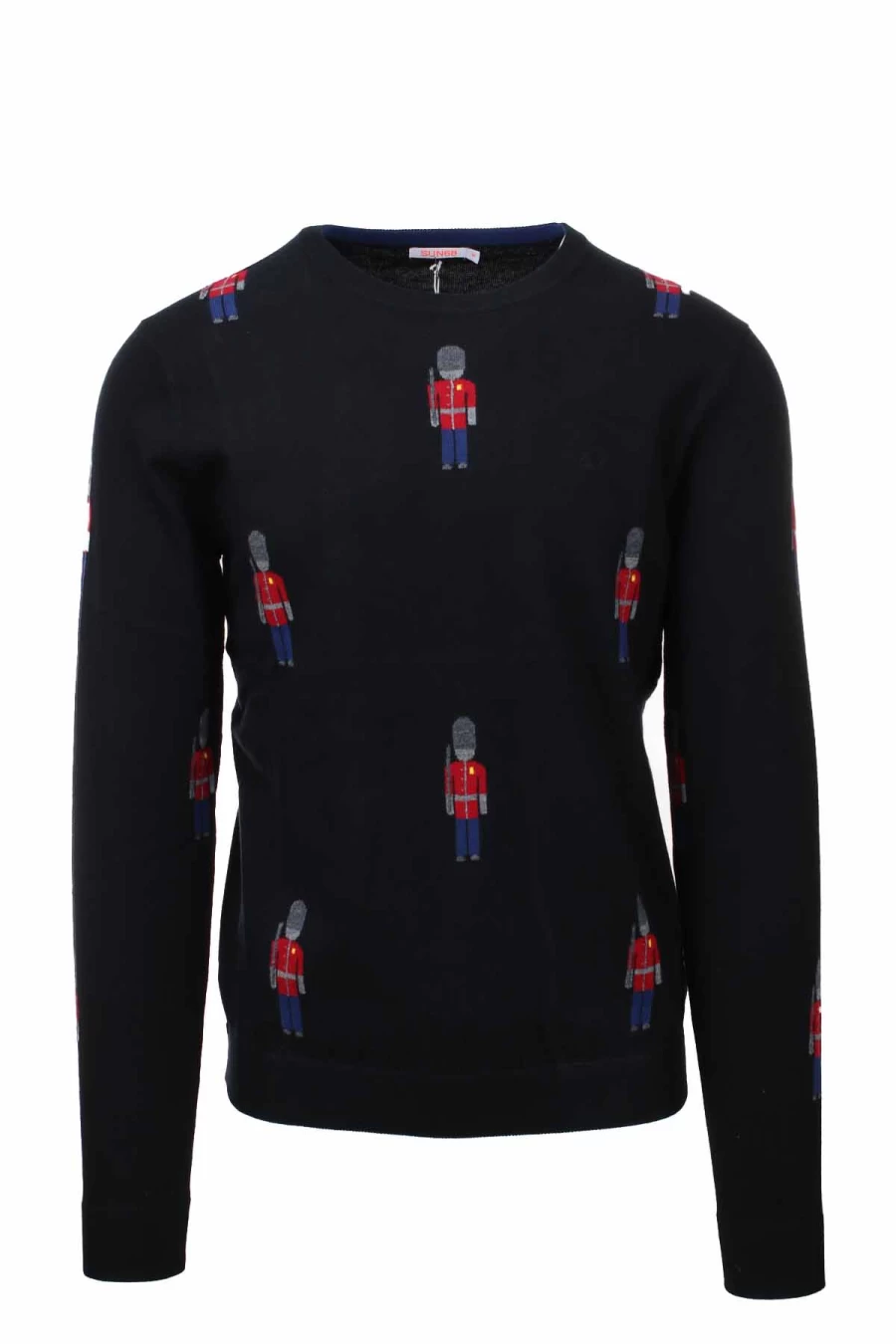 "Sun68 Men's Wool Crewneck Sweater with Military Soldier Design - Premium Knitwear"