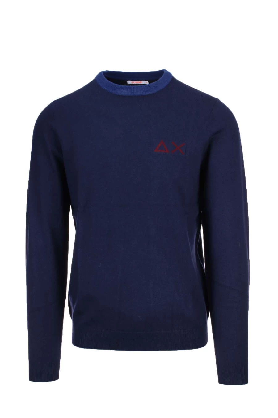 SUN68 Men's Solid Color Crewneck Pullover Sweater with Contrast Collar | Prestigemodauomo Collection