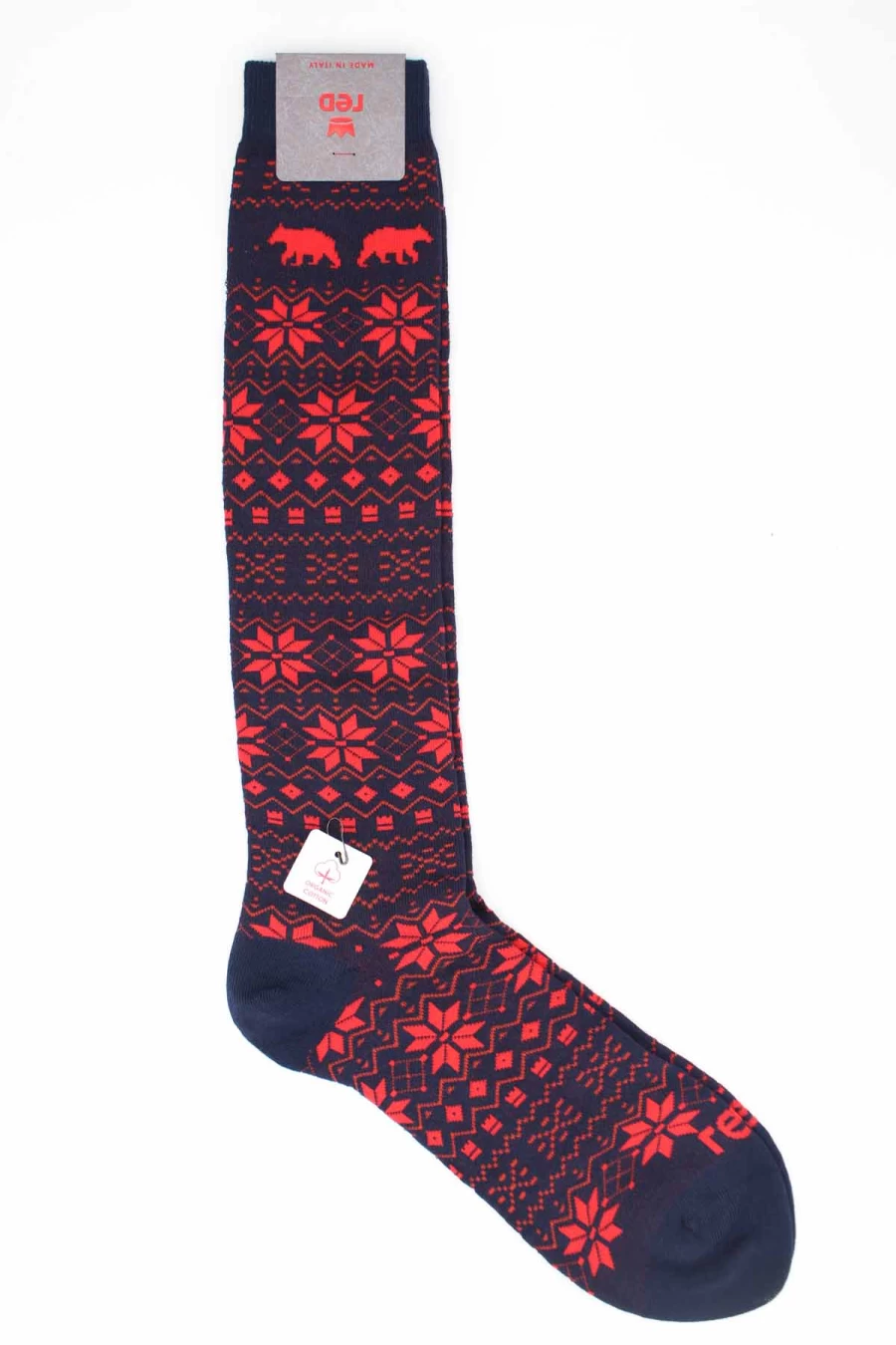 RED Men's Christmas Fantasy Long Socks - Festive Holiday Design - Prestigemodauomo Collection