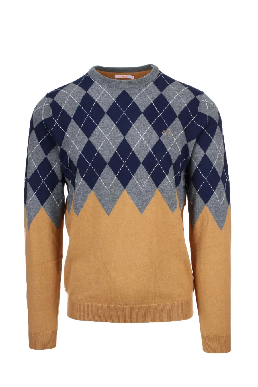 SUN68 Men's Diamond Knit Pullover Sweater - Luxury Crew Neck Winter Jumper