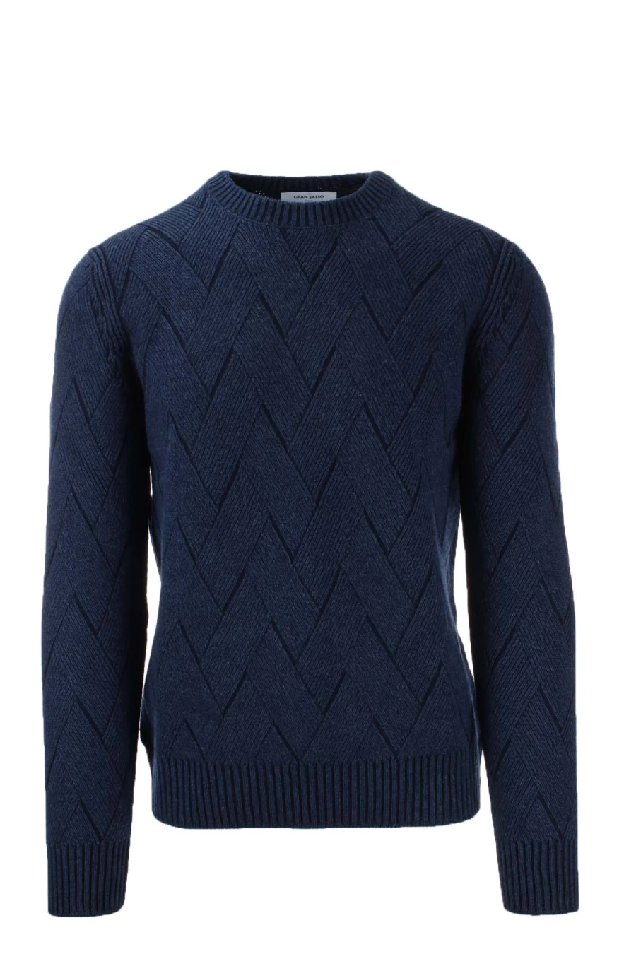 Gran Sasso Wool Cashmere Crewneck Sweater with Inlay Motif - Men's Premium Knitwear