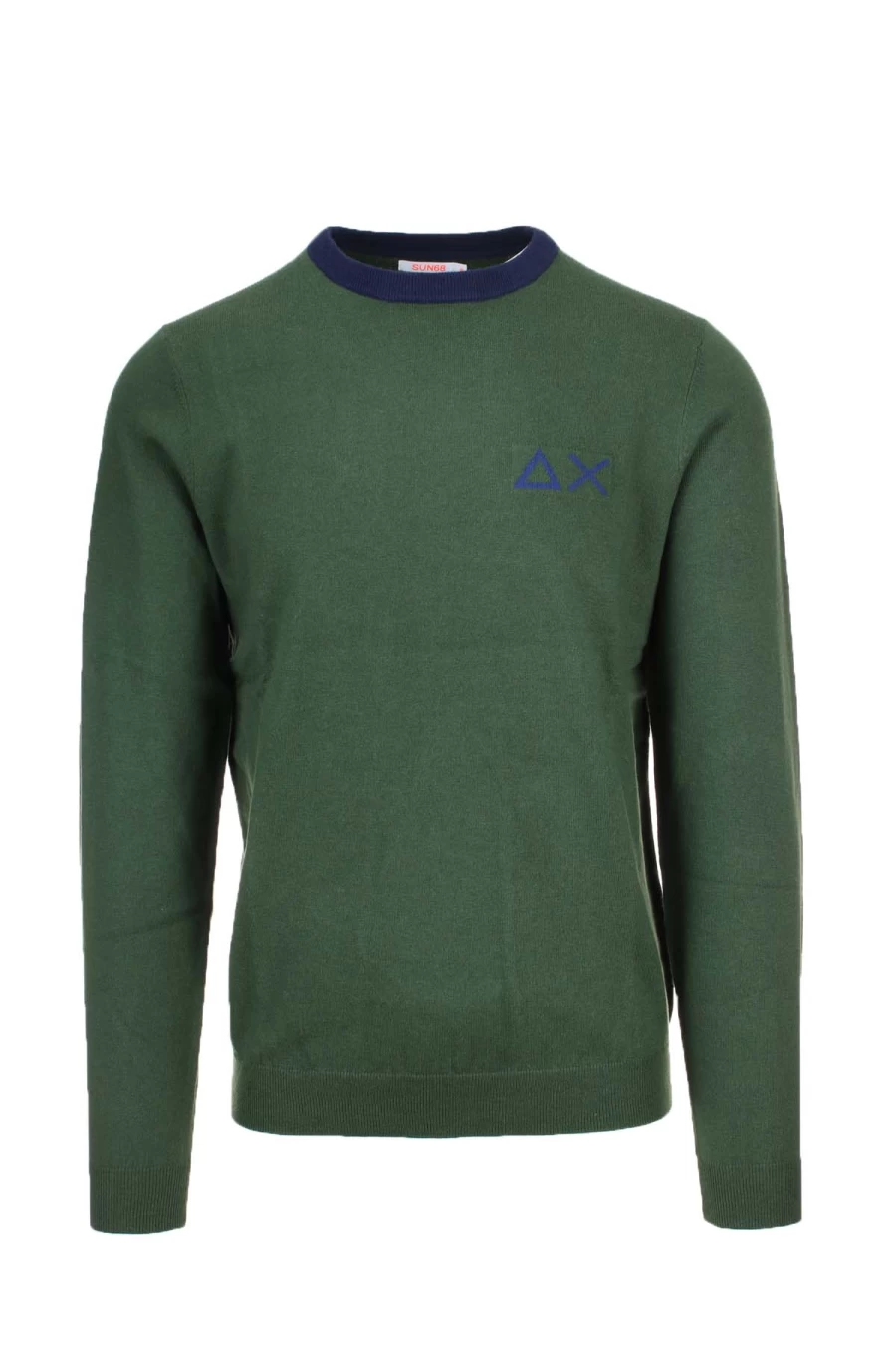 "Sun68 Men's Solid Color Crewneck Pullover Sweater with Contrast Collar - Prestigemodauomo Collection"