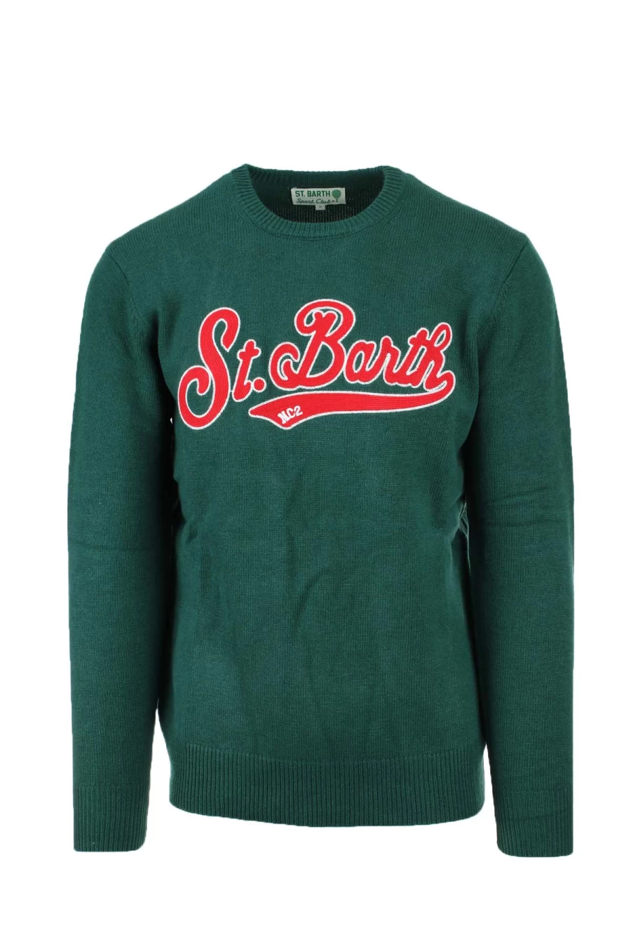 Saint Barth MC2 Wool Crew Neck Sweater with Embroidered Logo - Prestigemodauomo Men's Knitwear