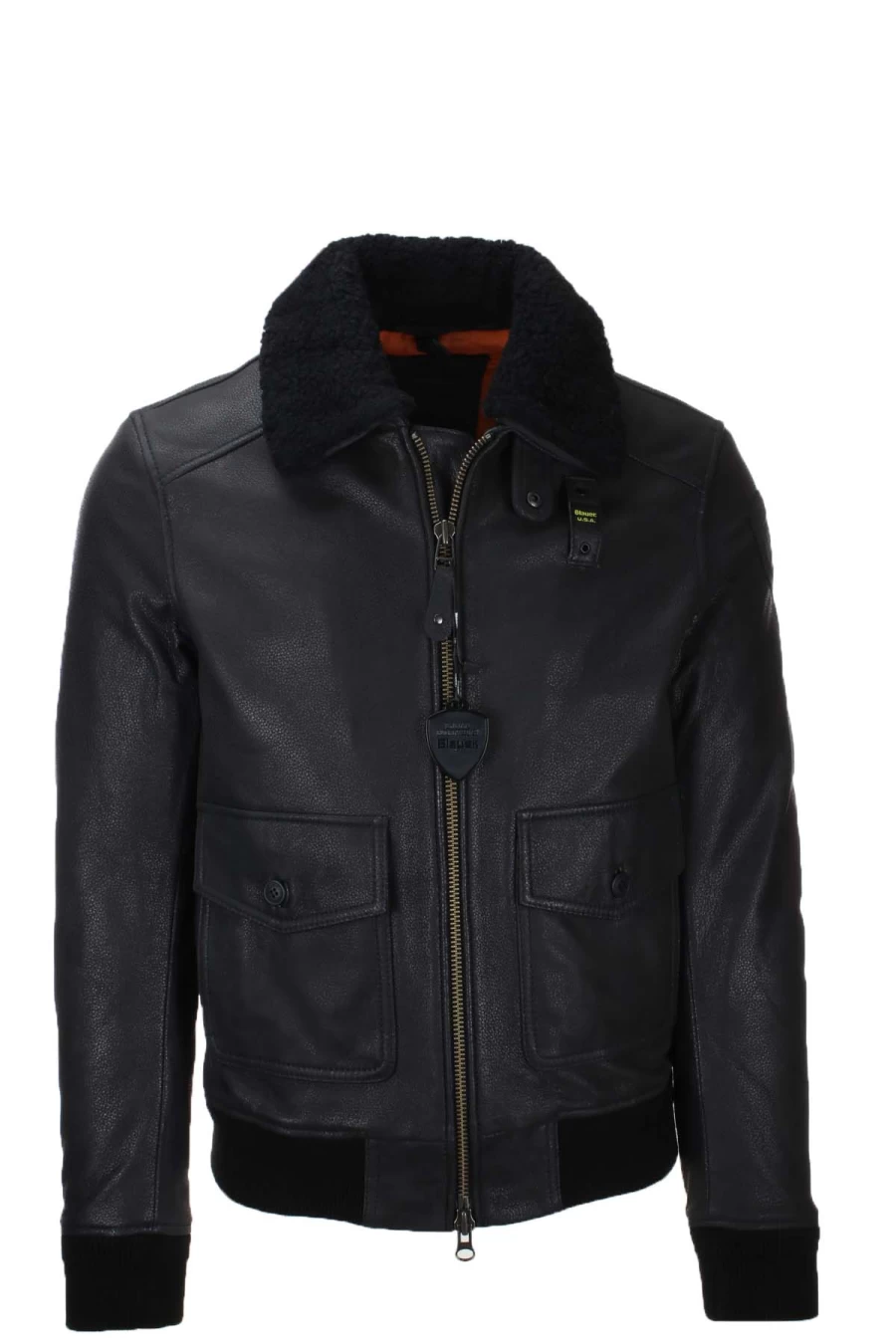 BLAUER Men's Hammered Leather Bomber Jacket - Premium Distressed Leather Aviator Coat