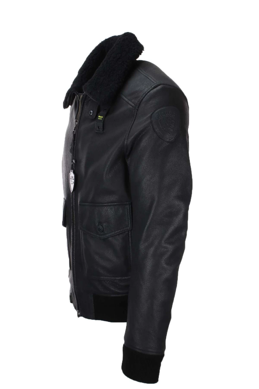 BLAUER Men's Hammered Leather Bomber Jacket - Premium Distressed Leather Aviator Coat