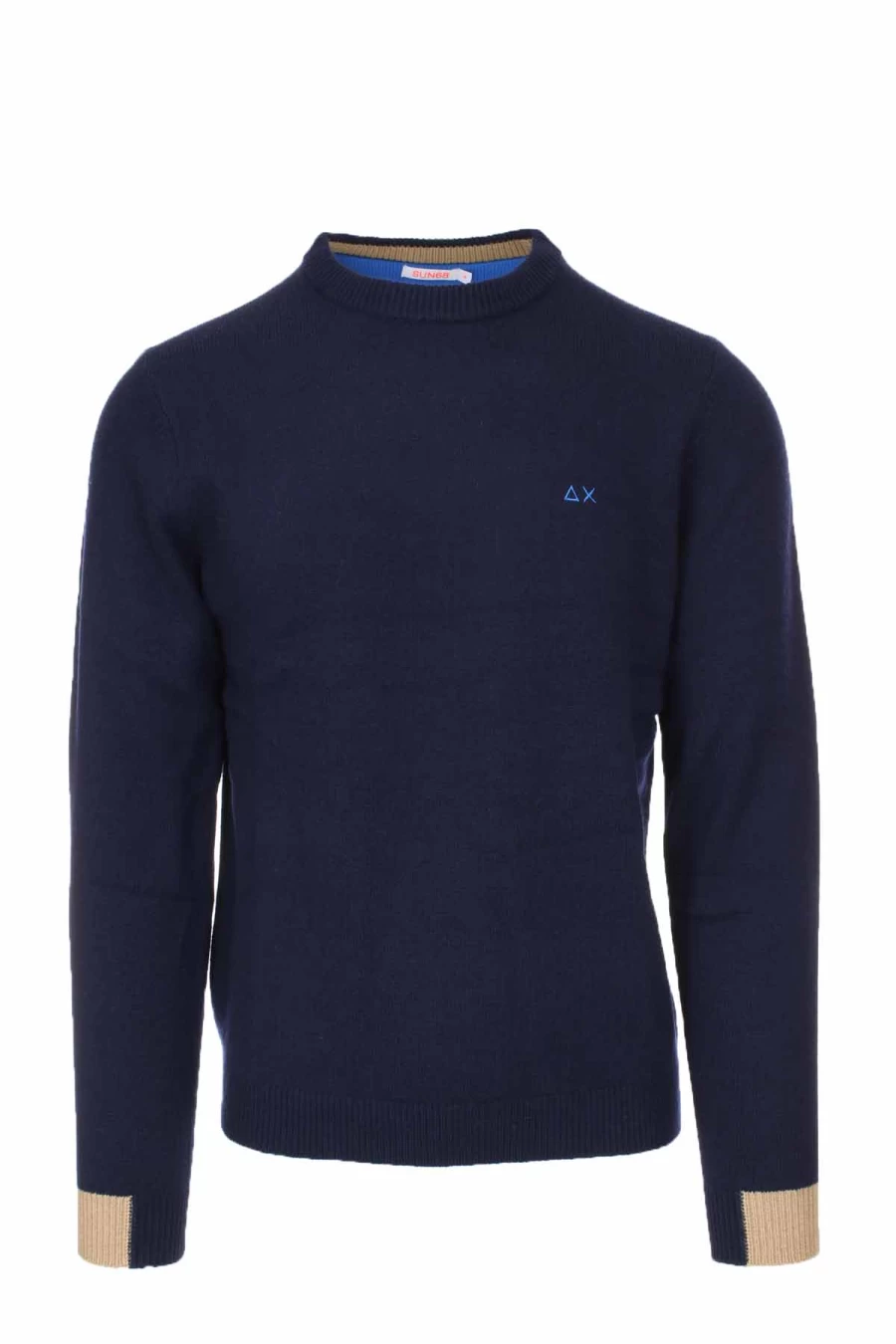 "Sun68 Men's Wool Crew Neck Sweater with Contrast Cuffs - Premium Knitwear"